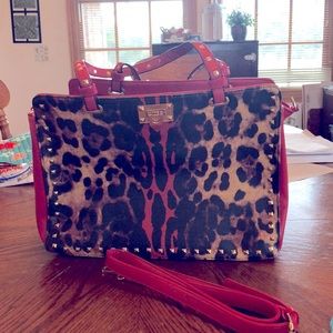 Red and Animal Print Shoulder Bag
